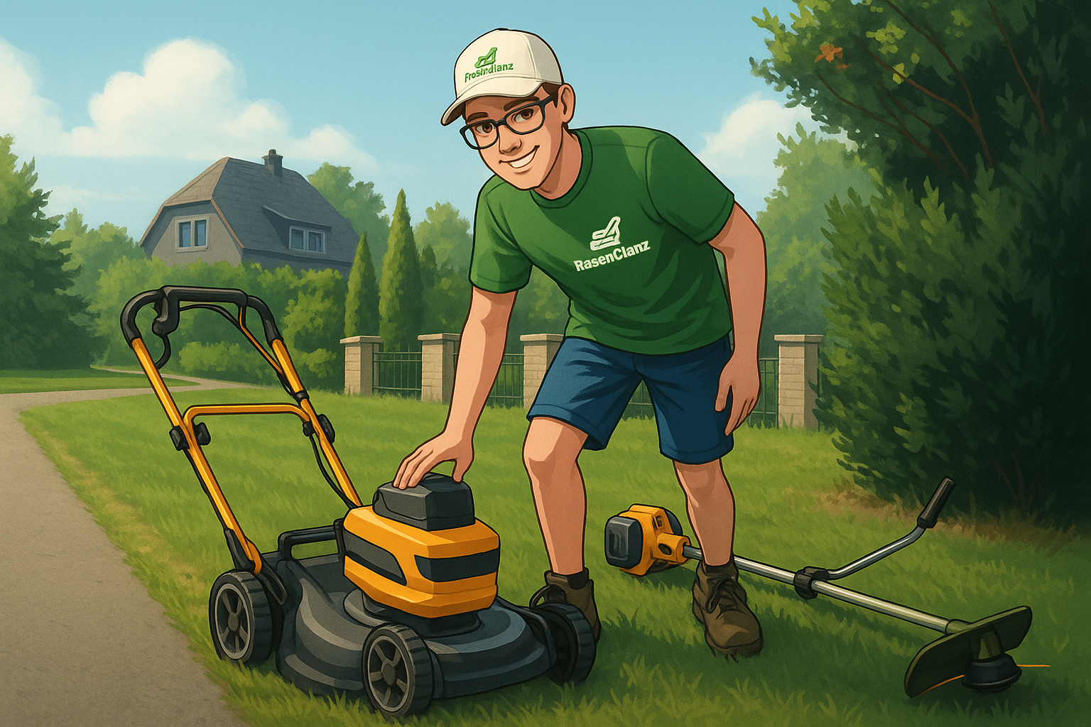 Ole von Rasenglanz beim Rasenmähen